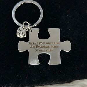 Silver Puzzle Piece Keychain with Thank You Charm